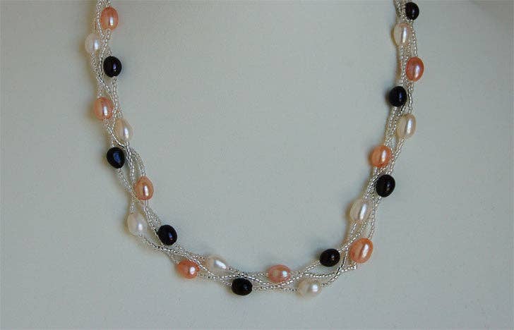 Triple Line woven Freshwater pearl necklace, sku#PBW3
