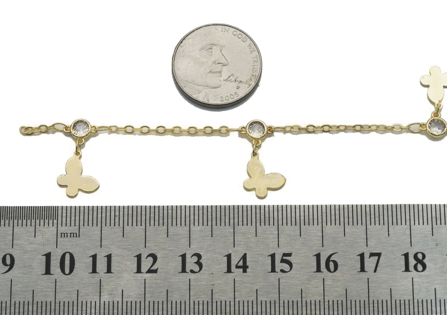 Gold Butterfly CZ Dot Dainty Chain, sku#LS18