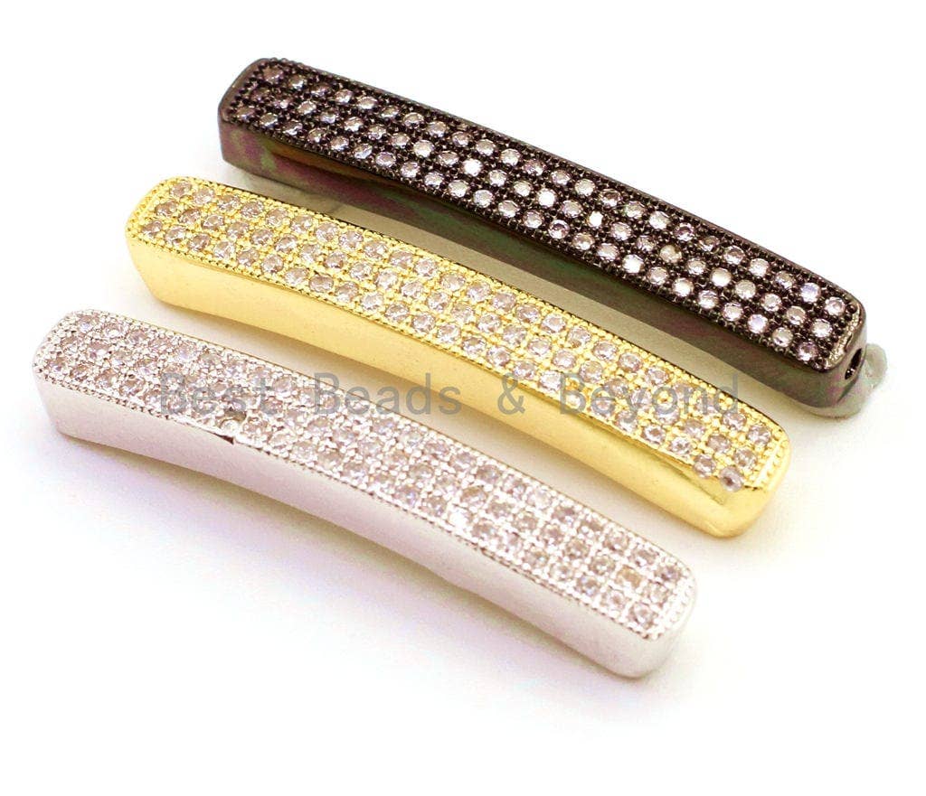 CZ Clear Micro Pave Nami Rectangular Curved Tube for Bracelet/Necklace, Cubic Zirconia Separator Tube, Spacer Tube, sku#G4