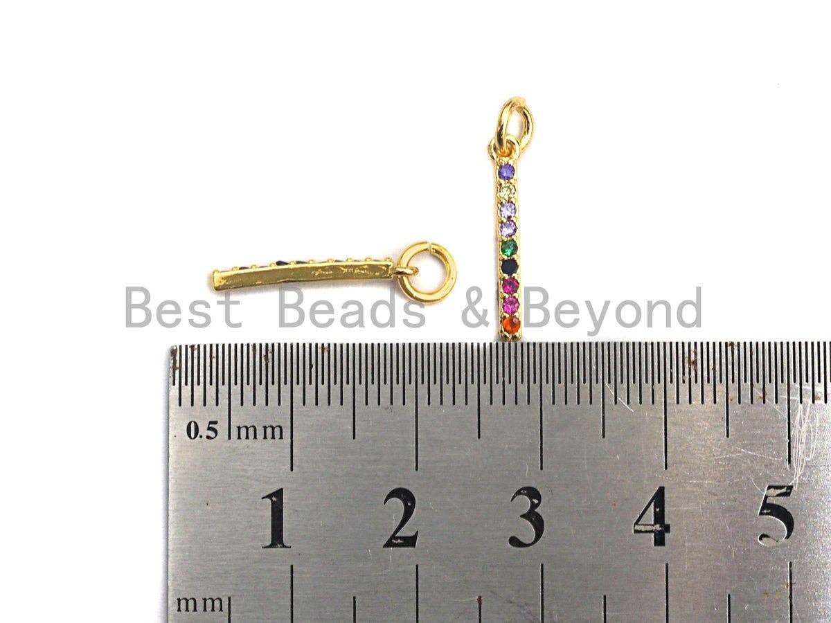 Colorful CZ Micro Pave Bar Pendant/Charm, Cz Pave Bracelet Necklace Pendant in Gold Finish, 2x17mm,sku#Z416