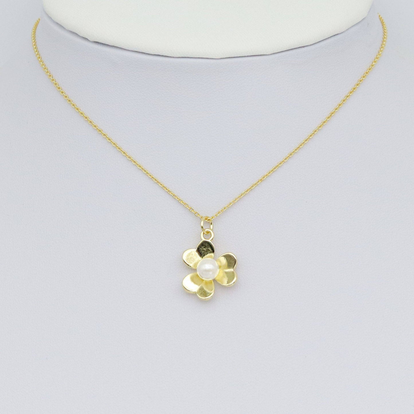 Gold White Pearl Flower Charm Pendant, Sku#LK1030