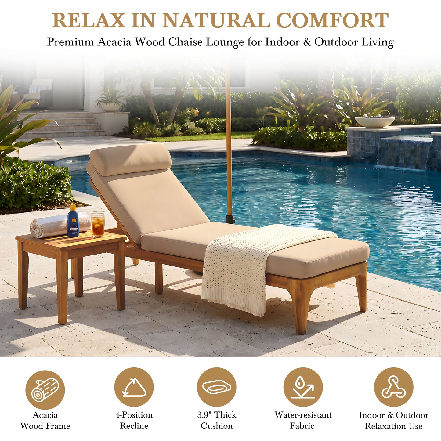 TOPMAX Acacia Wood Chaise Lounge - Set of 2