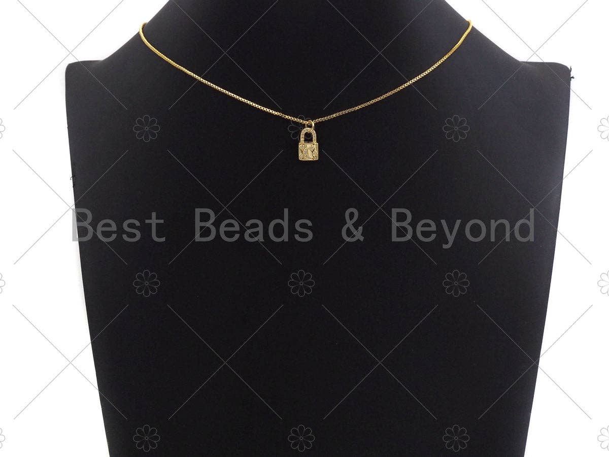 18K Dainty Gold Padlock with CZ Micro Pave Moon and Star, Padlock Charm, Lock Charm, 8x13mm, Sku#LK29