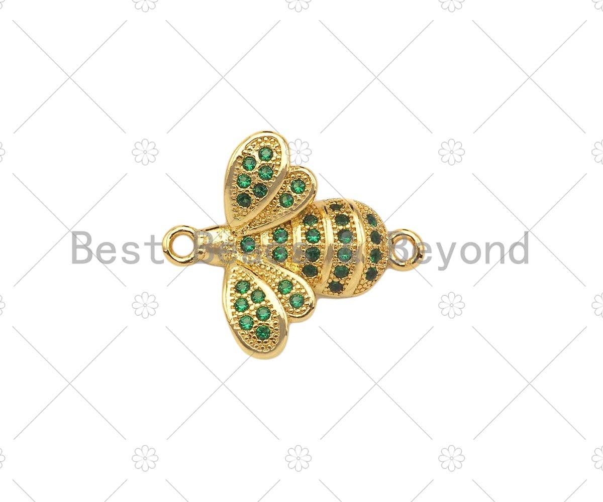 Colorful CZ Micro Pave 3D Bee Shape Connector, 18K Gold Charm, Necklace Bracelet Connector,17x19mm,Sku#LK318