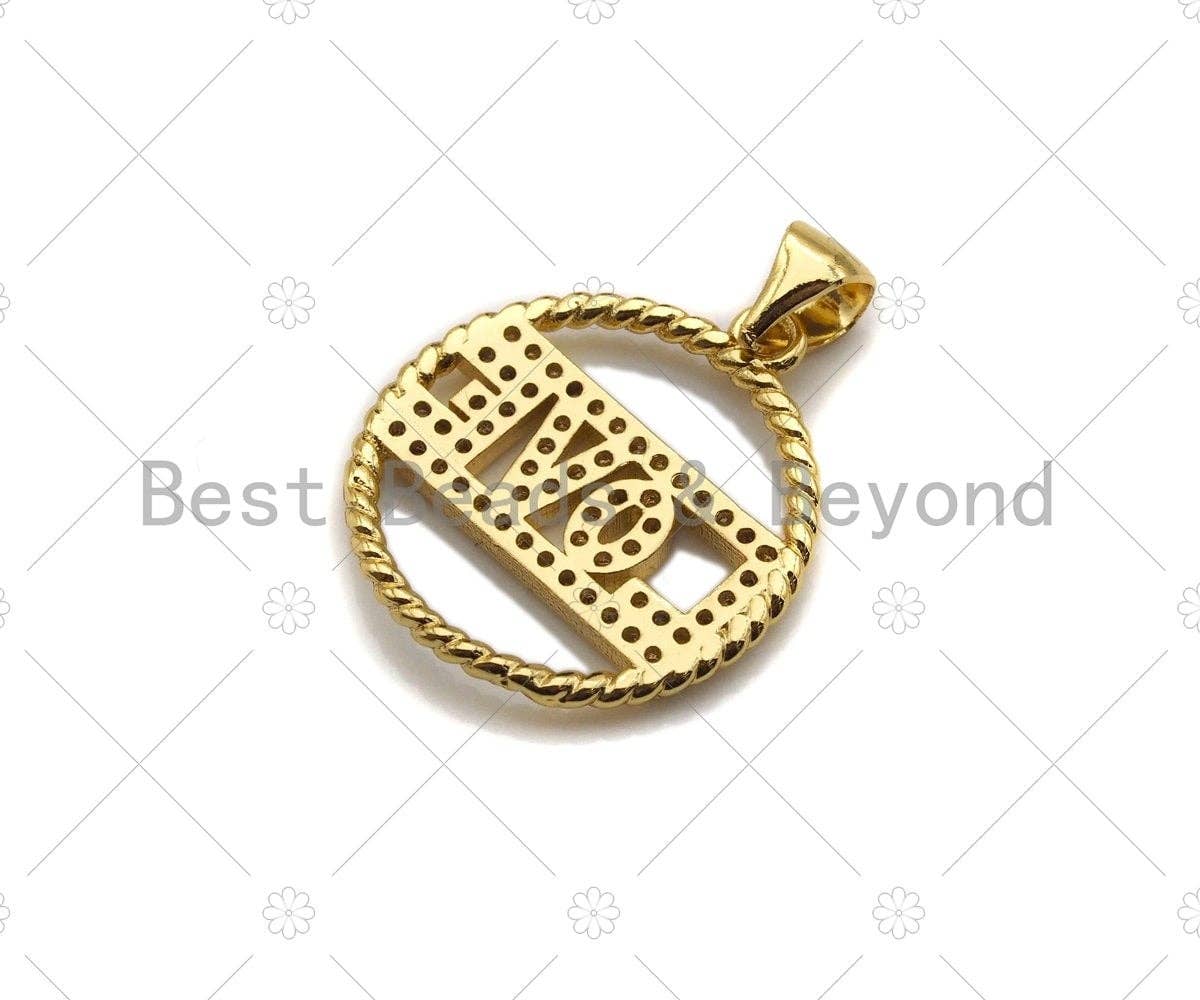 18k Shiny Gold Love On Round Ring Charms, Gold Ring Charms,Gold Pendant, Round Necklace Charms, 18x20mm, Sku#LK147