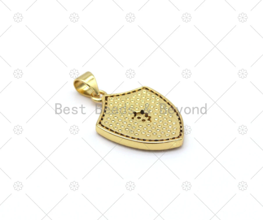 CZ Micro Pave Heart on Shield Shape Pendant, 18K Gold Filled Medallion Charm, Necklace Bracelet Charm,Sku#LK533