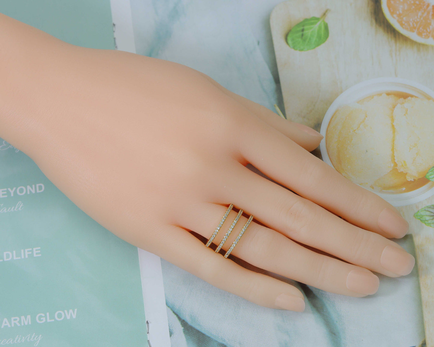 CZ Triple Line Adjustable Ring, Sku#LD208