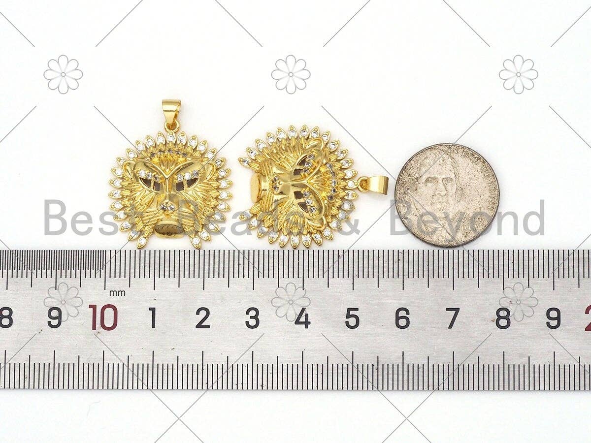 CZ Micro Pave Lion Head Shape Pendant,18K Gold Filled Lion Head Charm, Necklace Bracelet Charm Pendant, 27x25mm,Sku#LK414