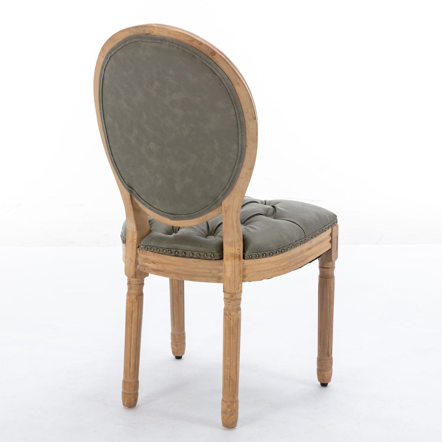 French Style Solid Wood Frame Antique Painting, Hand-Pulled Buckle Decoration Artificial Dining Chair With Nailhead Trim, Wood Legs