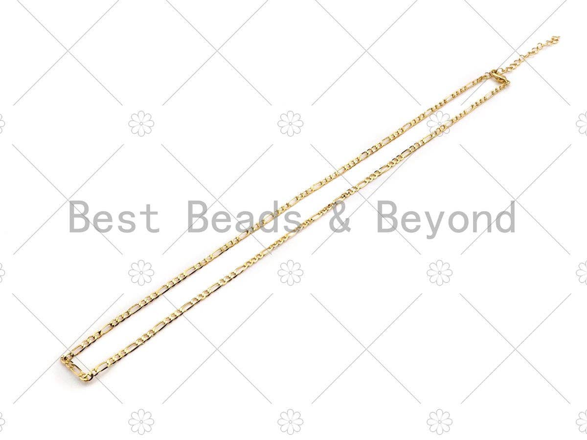 19"/32"/7" Dainty Gold Figaro Necklace and Bracelet, Gold Layering Necklace Bracelet, Ready to wear w/Lobster Clasp, sku#LK104