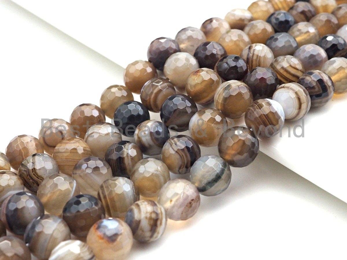 High Quality Natural Faceted Banded Agate Beads, 6mm/8mm/10mm, Champagne Brown White Banded Agate Beads,15.5" Full Strand, SKU#UA78