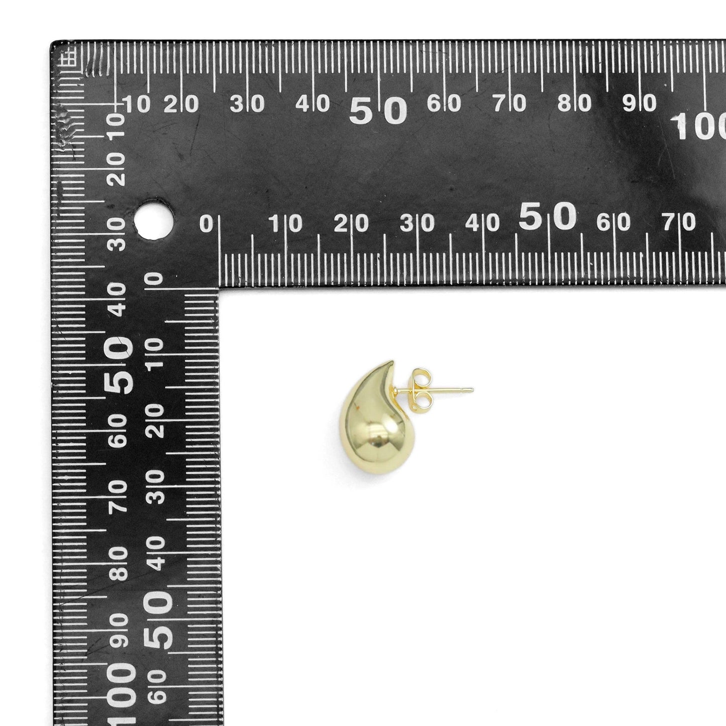 Gold Silver Poffy Drop Shape Stud Earrings, Sku#LX567