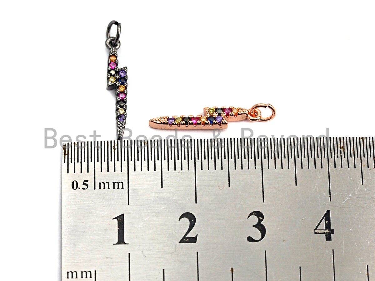 Colorful CZ Micro Pave Lightning Shaped Pendant/Charm, Cubic Zirconia Pendant Charm,3x17mm,sku#Z554