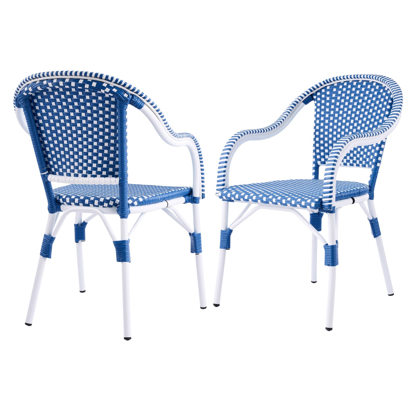 Outdoor Bistro Chairs Set of 2, White and Blue
