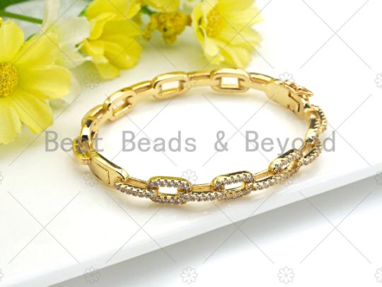 CZ Micro Pave Paper Clip Link Chain Bracelets, sku#LK102