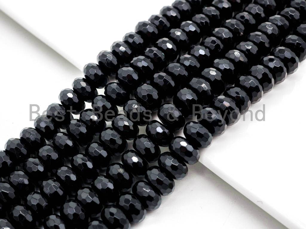 High Quality Faceted Rondelle Black Onyx Beads 2x4/3x4/3x5/4x6/5x8mm/6x10mm/8x12mm Rondelle Beads, 15.5" Full Strand, SKU#Q10