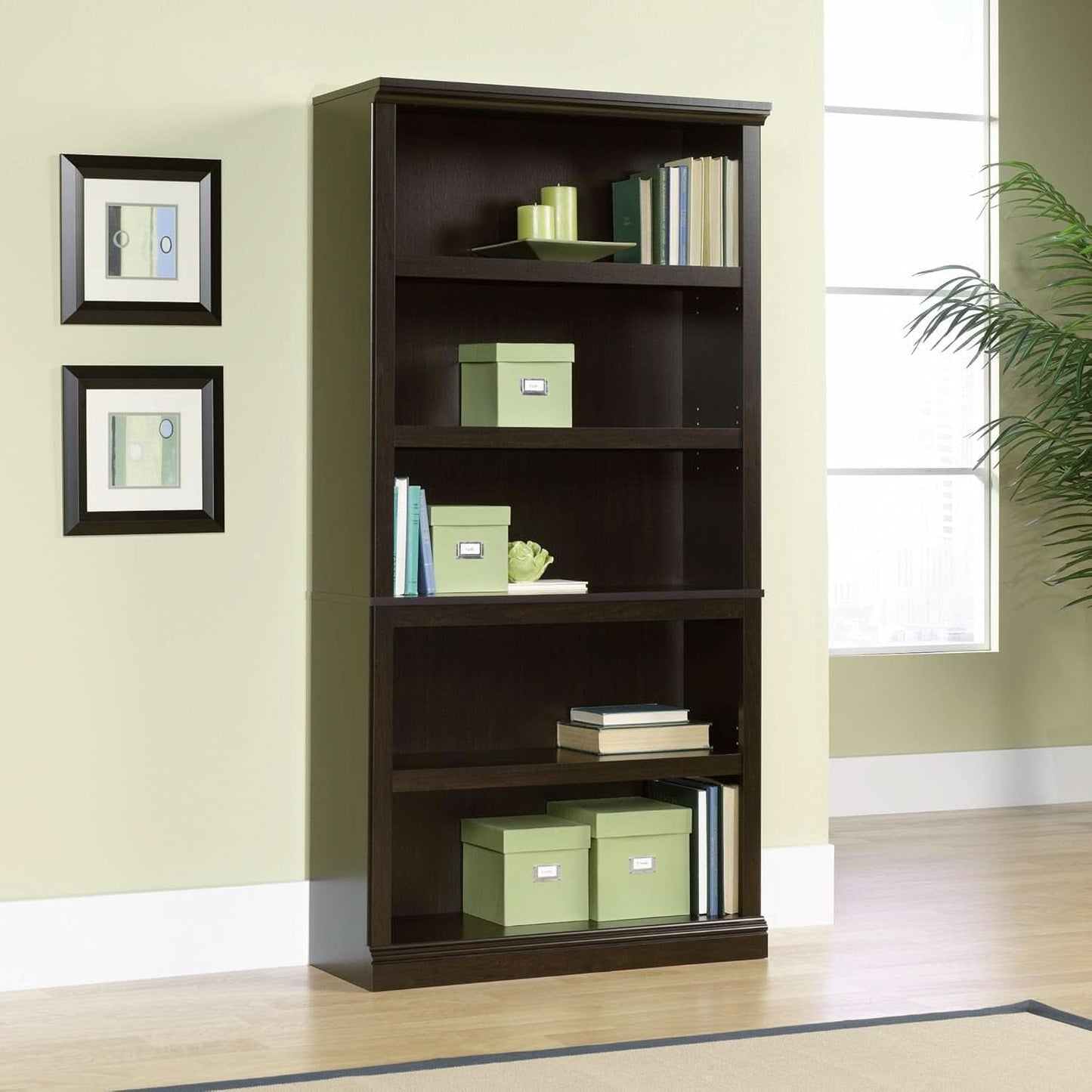 Five Shelf Bookcase Jamocha Wood With Adjustable Shelves