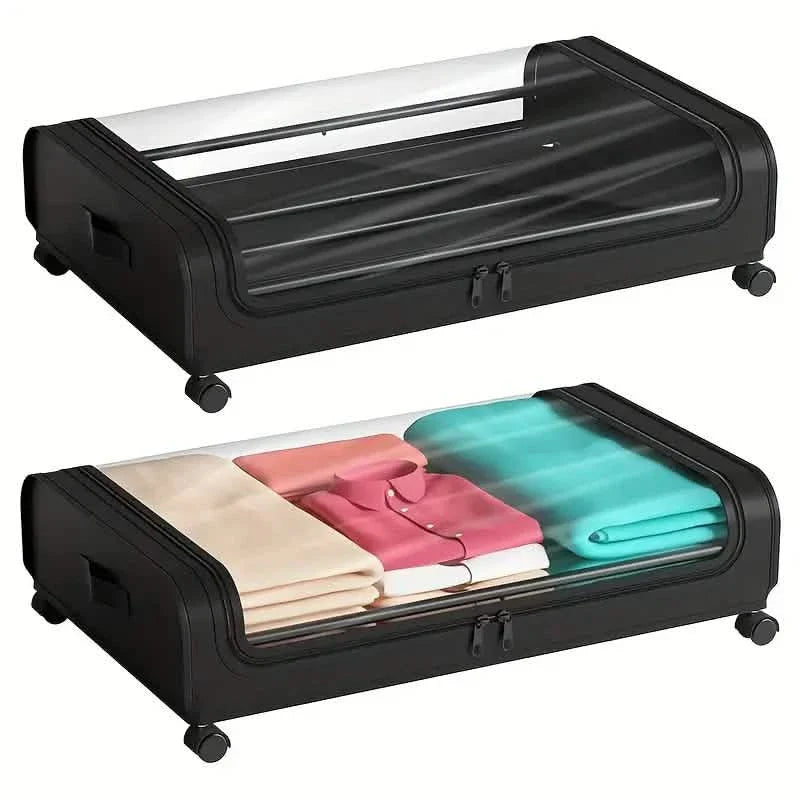 Tiroir de rangement sous le lit à roulettes polyvalent avec fenêtre transparente et étiquette