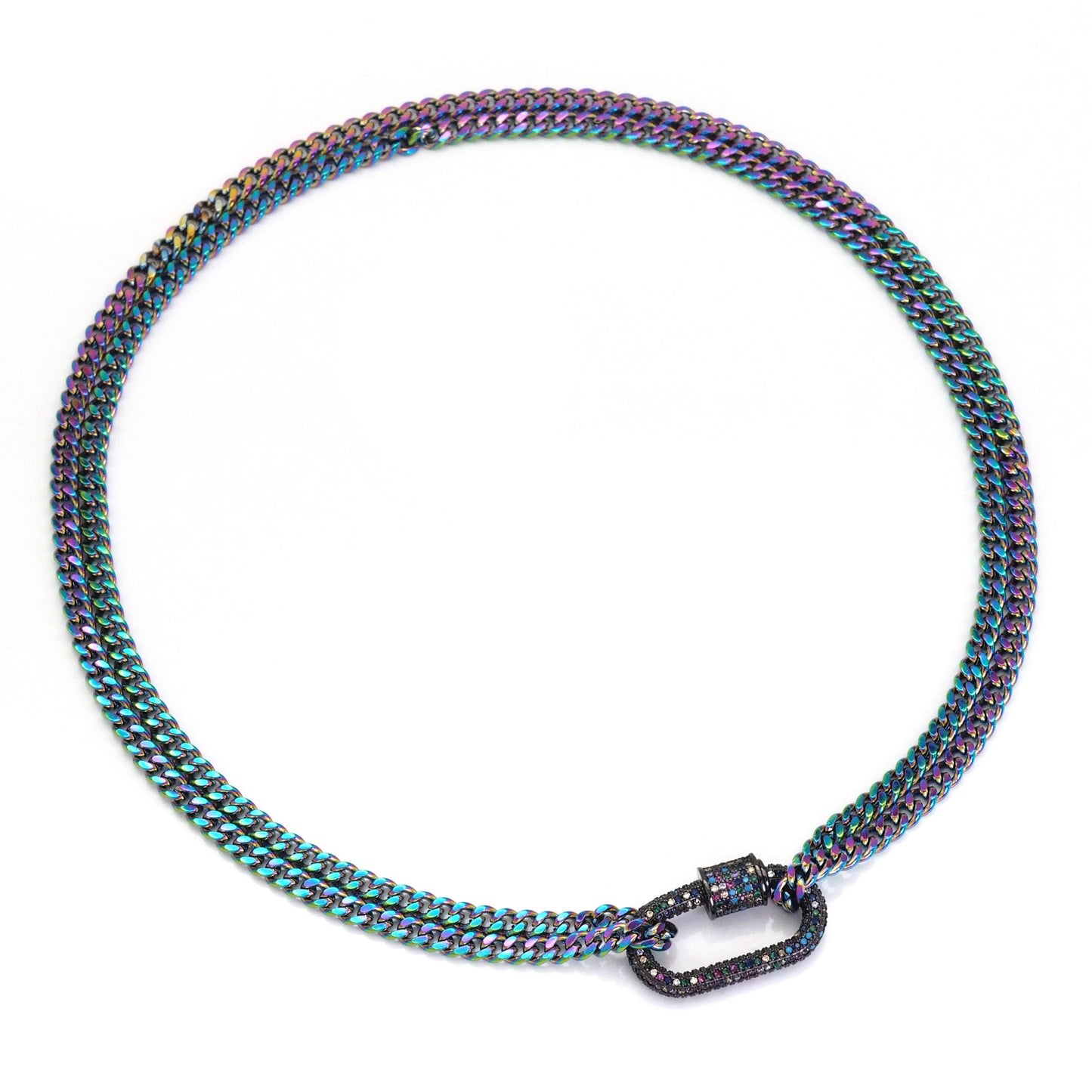 Rainbow Link Chain Carabiner Pendant Necklace, Sku#EF517