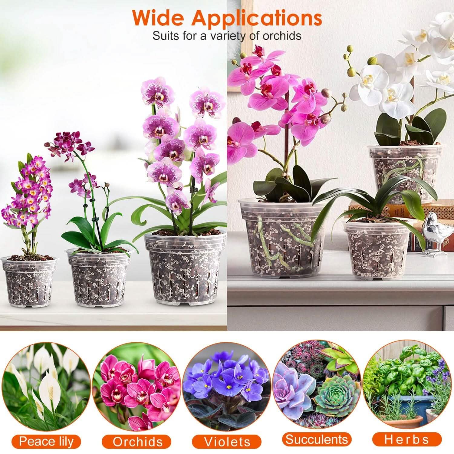 9-Piece: Orchid Pots Clear Reusable Plastic Flower Plant Nursery Planter