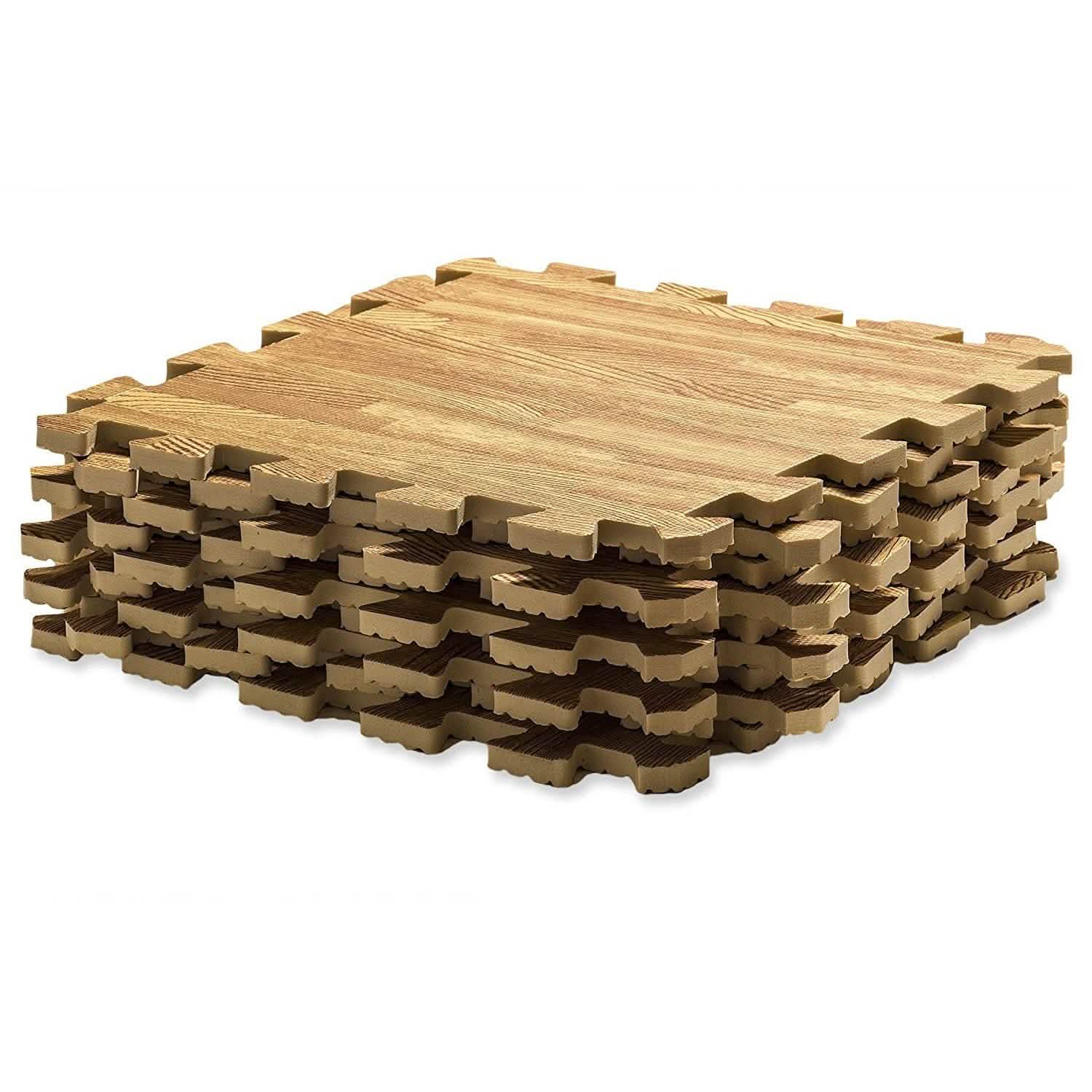Ensemble de 9 pièces : Tapis de sol en mousse emboîtables motif grain de bois HemingWeigh