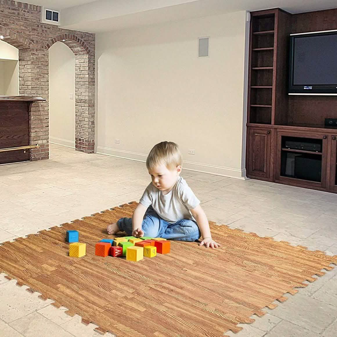Ensemble de 9 pièces : Tapis de sol en mousse emboîtables motif grain de bois HemingWeigh