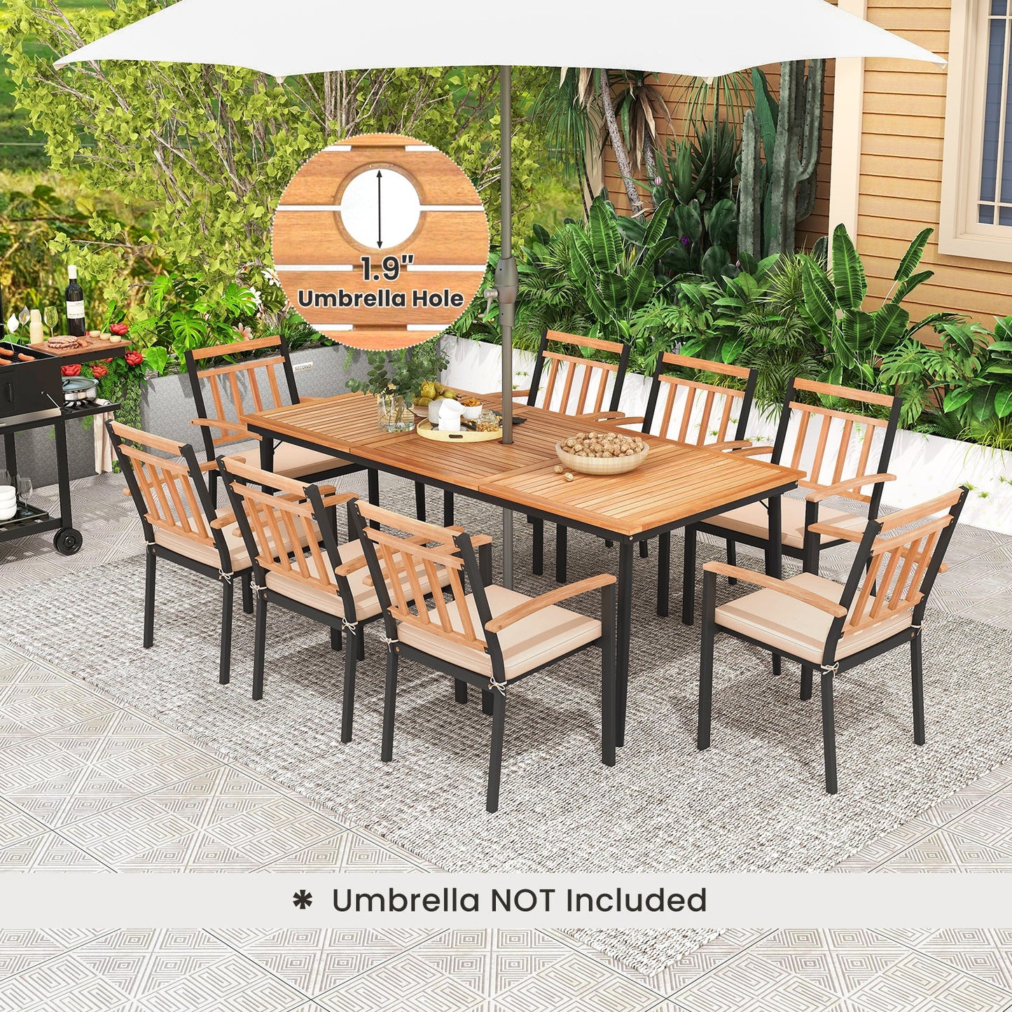 9-Piece Patio Dining Set with 8 Wooden Armchairs