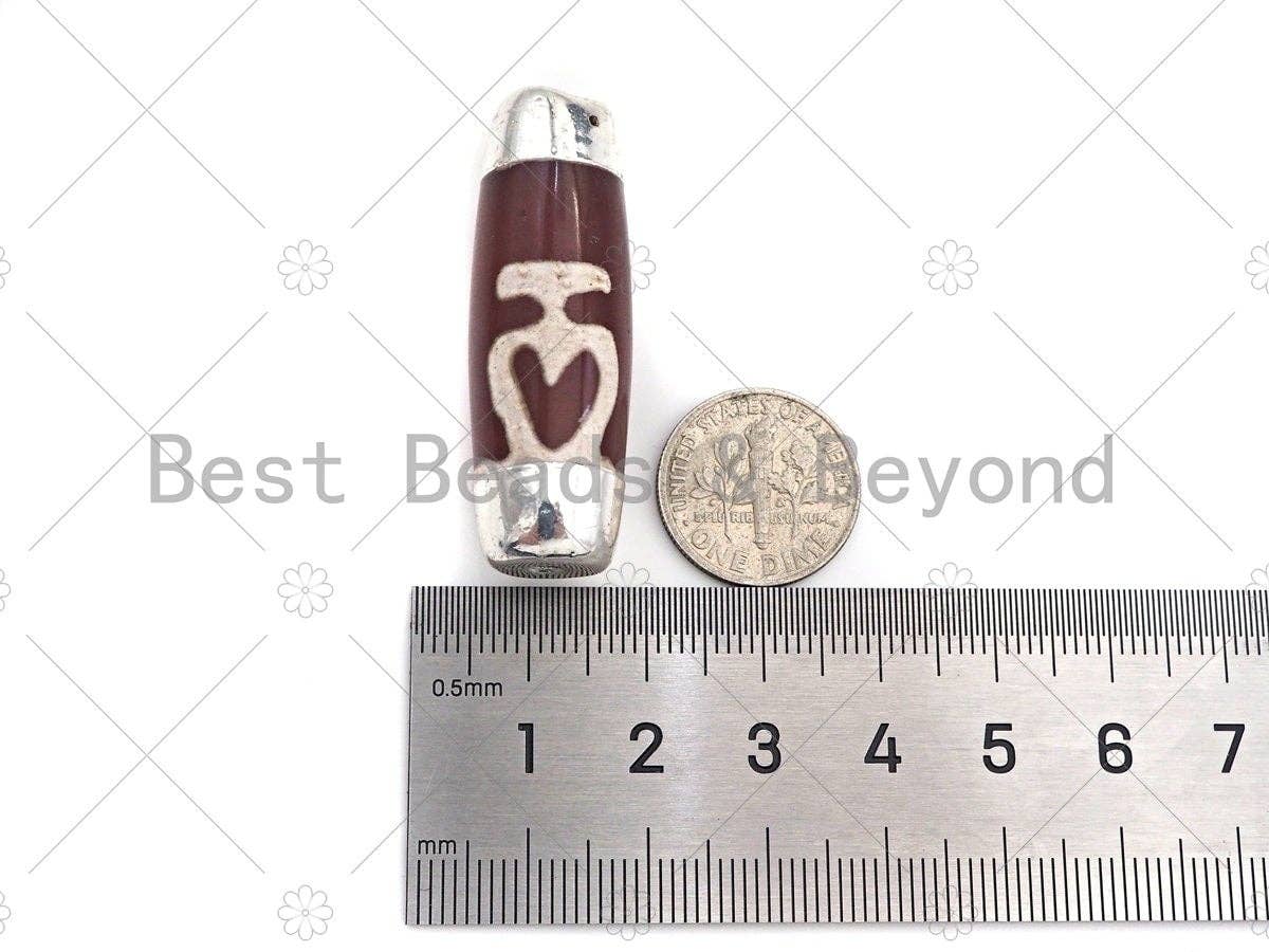 16x39mm Large Natural Tibetan Agate Barrel Shape Spacer Beads, Silver Wrap Finish, Oval Tibetan Agate Beads, sku#U962