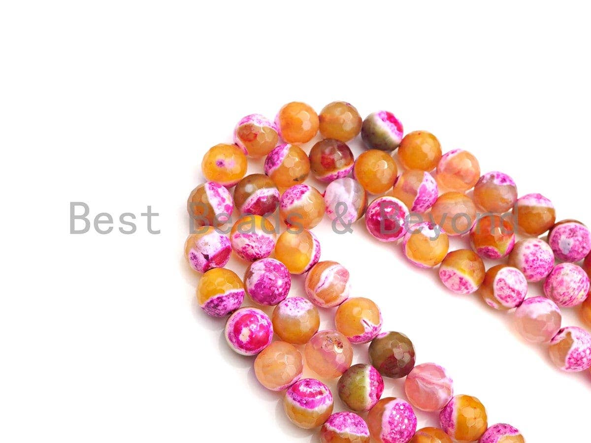 Natural Pink Orange Fire Agate Beads, 6mm/8mm/10mm Round Faceted Fire Agate Beads, 15.5" Full Strand, Sku#UA69