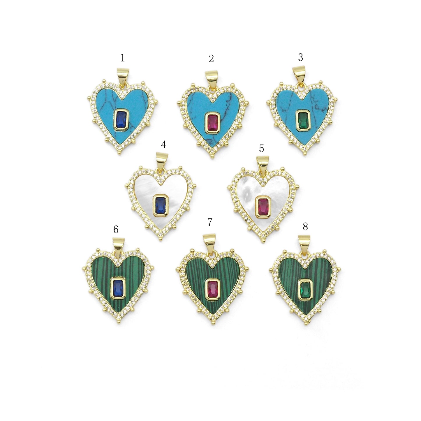Gemstone Pearl Spike Heart with Rectangle Center Stone Charm, Sku#LX300