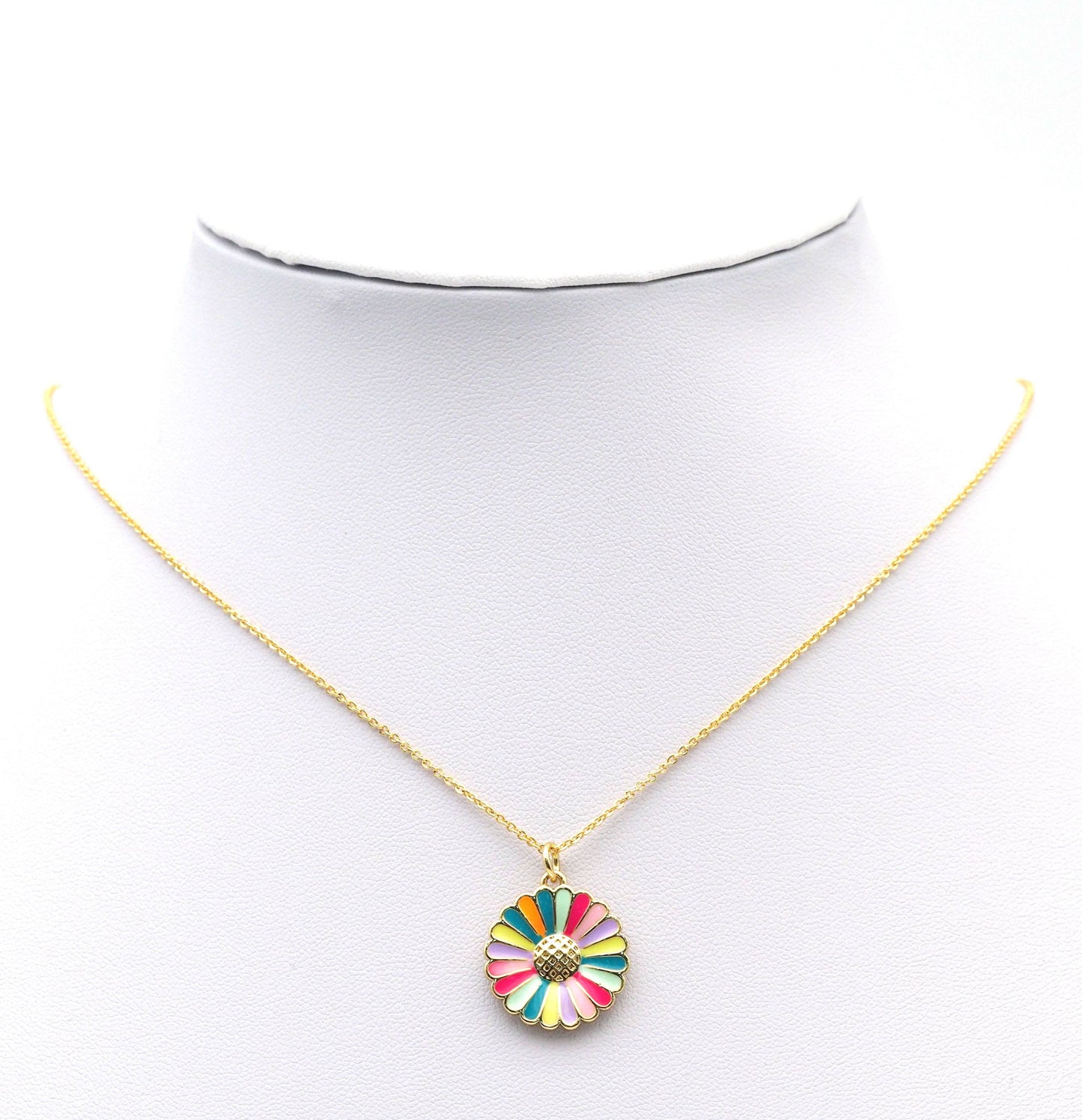 Colorful Enamel CZ Gold Daisy Flower Charm, Sku#F1514C