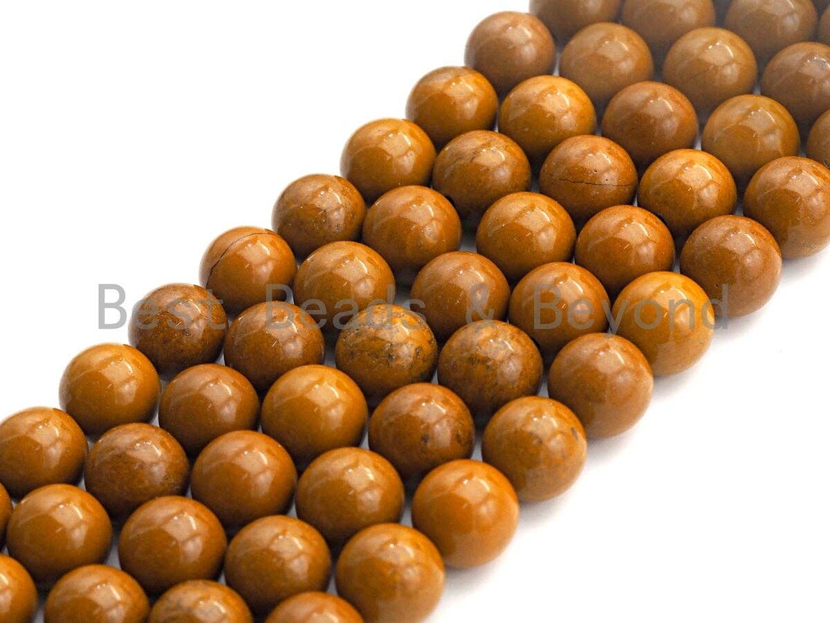 Natural Yellow Jasper, Round Smooth 6mm/8mm/10mm/12mm, 15.5" Full Strand, sku#U641