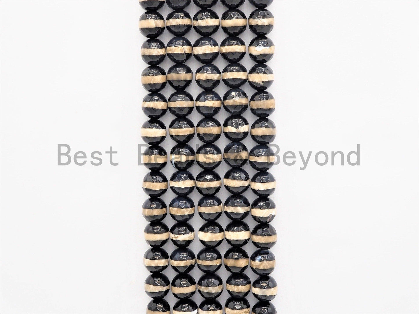 Dzi Black One Line Faceted Black Round Faceted Agate beads, Tibetan Black Agate beads, 6mm/8mm/10mm/12mm, 15.5inch strand, SKU#U405