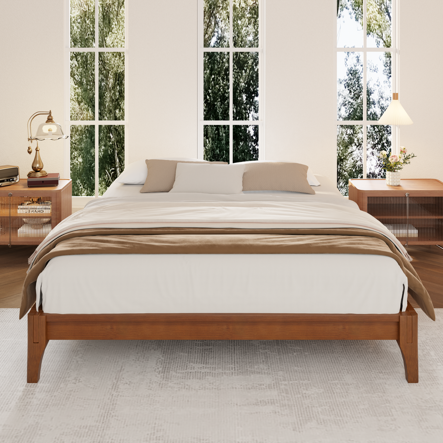 12 Inch King Size Solid Dry Bamboo Wood Platform Bed Frame