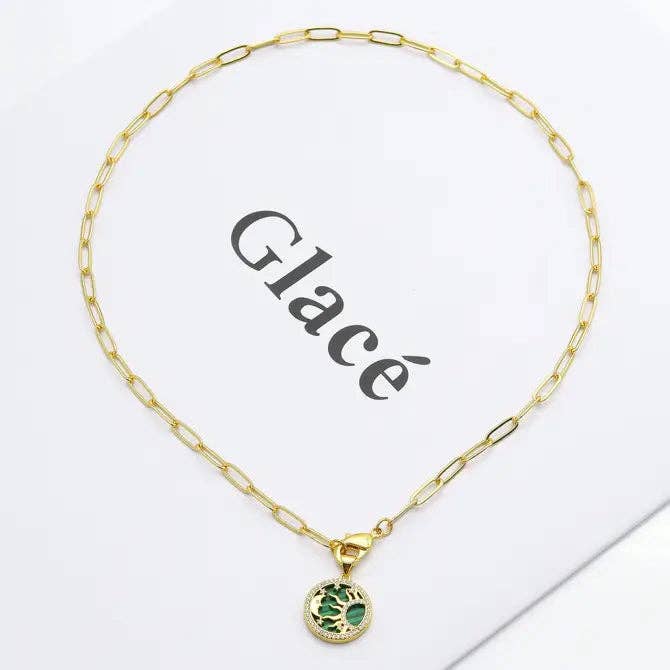 Paperclip chain necklace with stone pendant, Sku#LX36N
