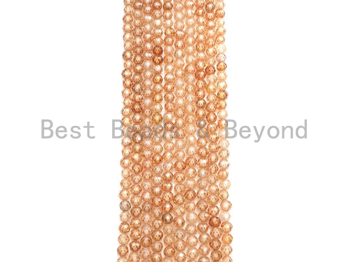 2mm/3mm/4mm High Quality Sparkly Cubic Zirconia Beads, Faceted Sparkly Peach Color beads, 15.5inch full strand, SKU#U913