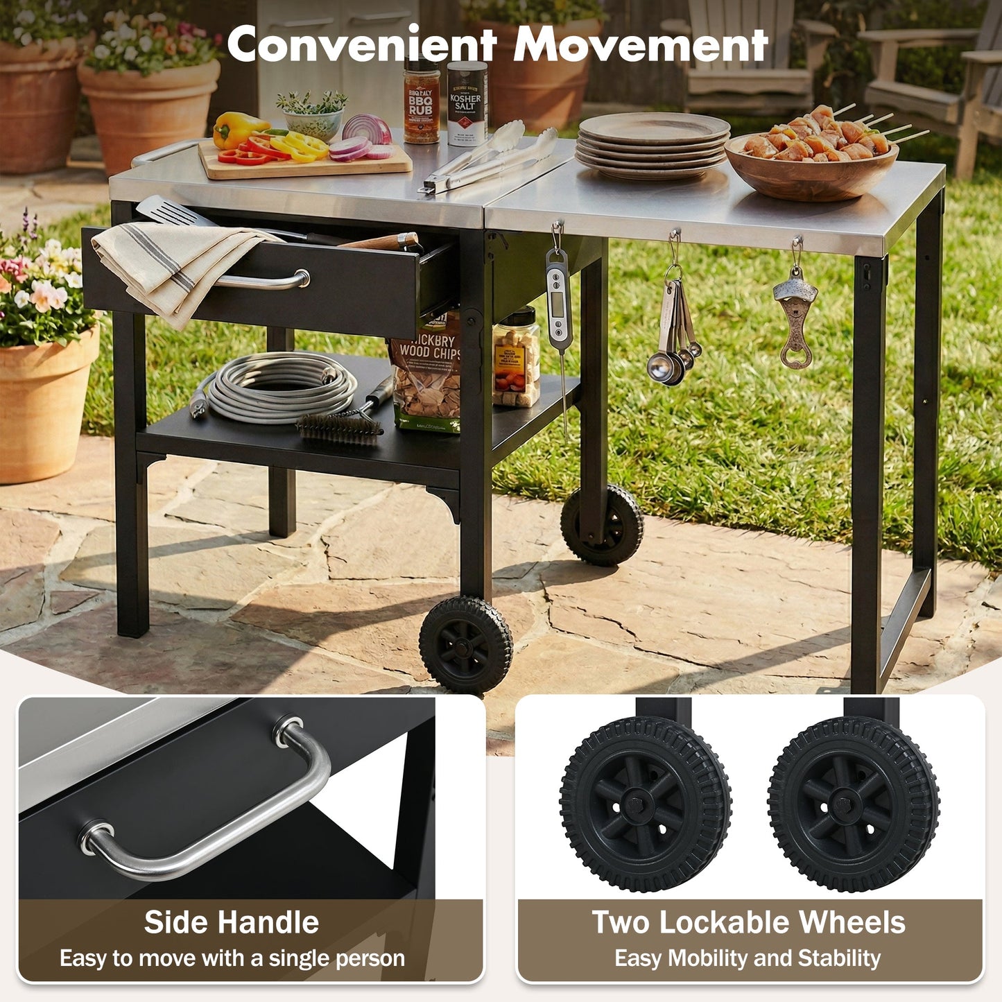 Outdoor Kitchen Cart - Foldable BBQ Prep Station