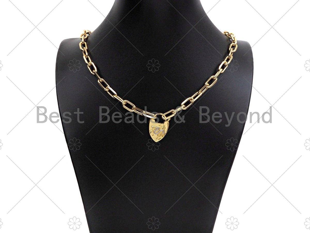 CZ Micro Pave Snake Padlock Heart Clasp Charms, Snake CZ On Padlock Clasp, Gold Charm Pendant, Padlock Necklace Charms, 17x27mm, Sku#K164