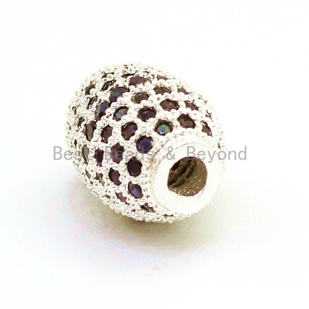 CZ Micro Pave Oval Spacer Beads with Black Crystal for Bracelet/Necklace, Cubic Zirconia Beads, Bracelet Charms, 12x8mm,sku#G35