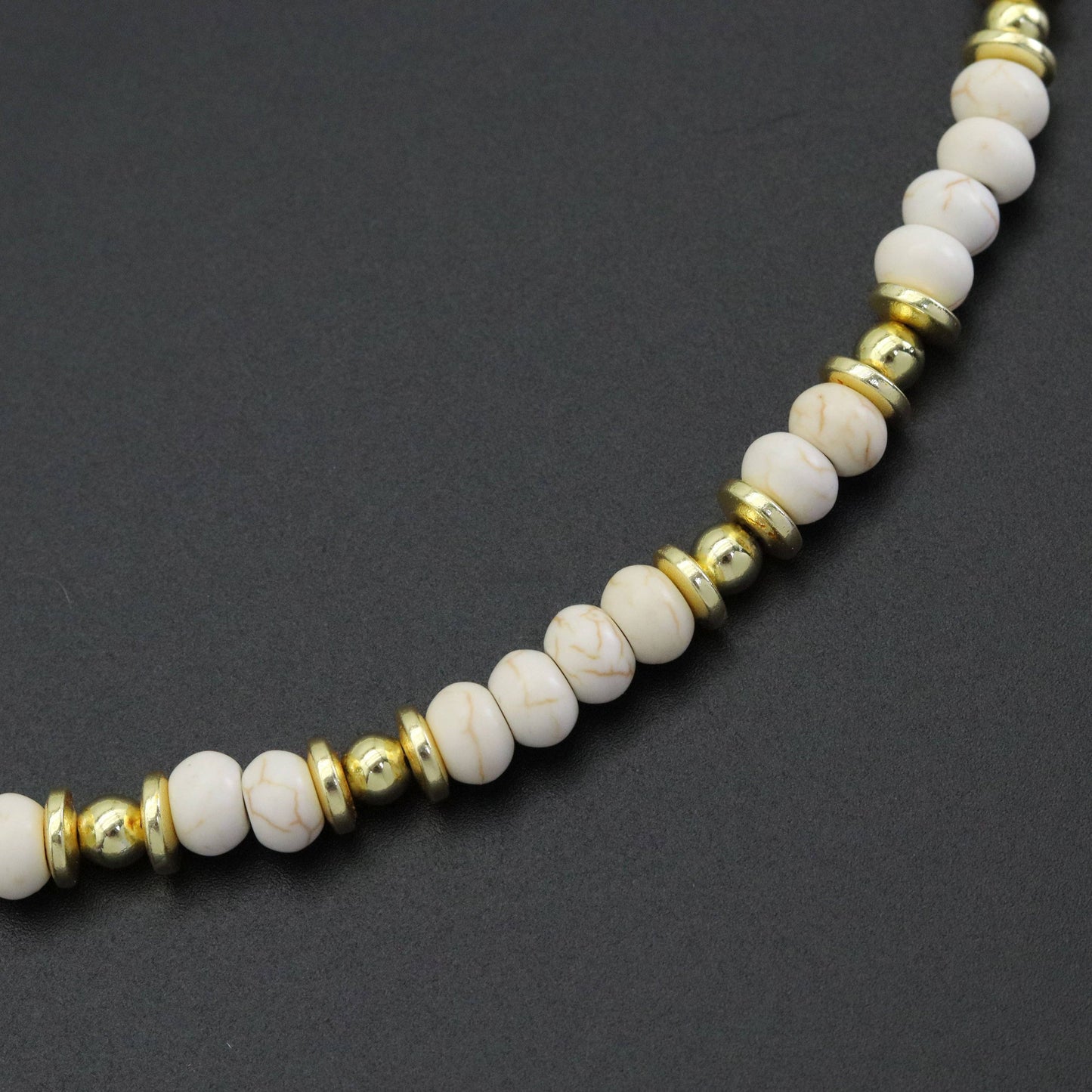 Cream white gemstone gold spacer necklace, sku#EF558
