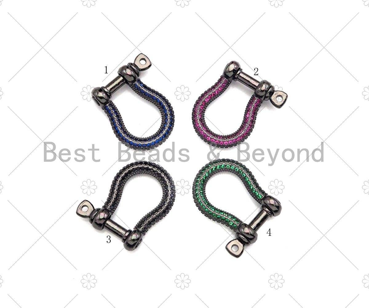 Colorful CZ Paved Buckle Shape clasp, Buckle Clasp Lock, U shape Clasp, Green/Fuchsia/Cobalt/Black Screw Clasp, 16x22mm, Sku#ML43