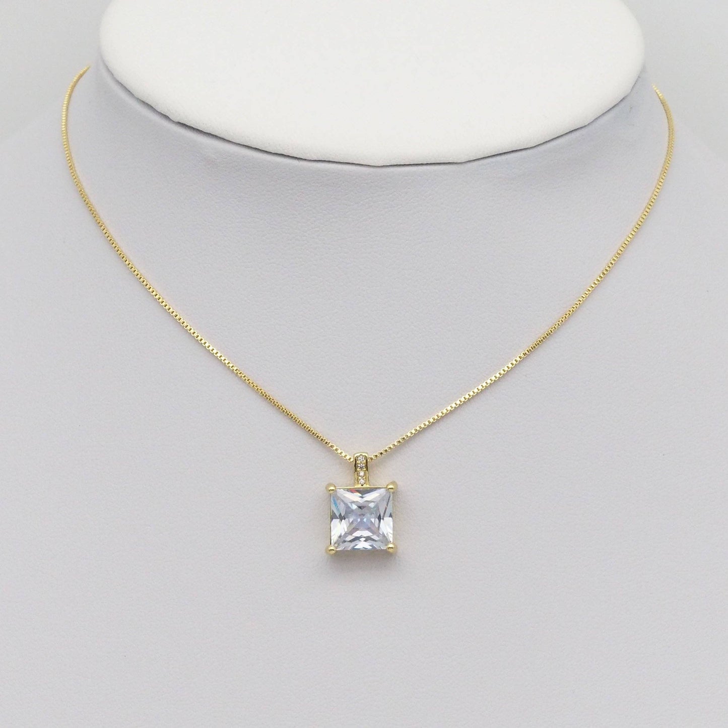 CZ Clear Square Gold Stud Earrings And Pendant, Sku#LK906