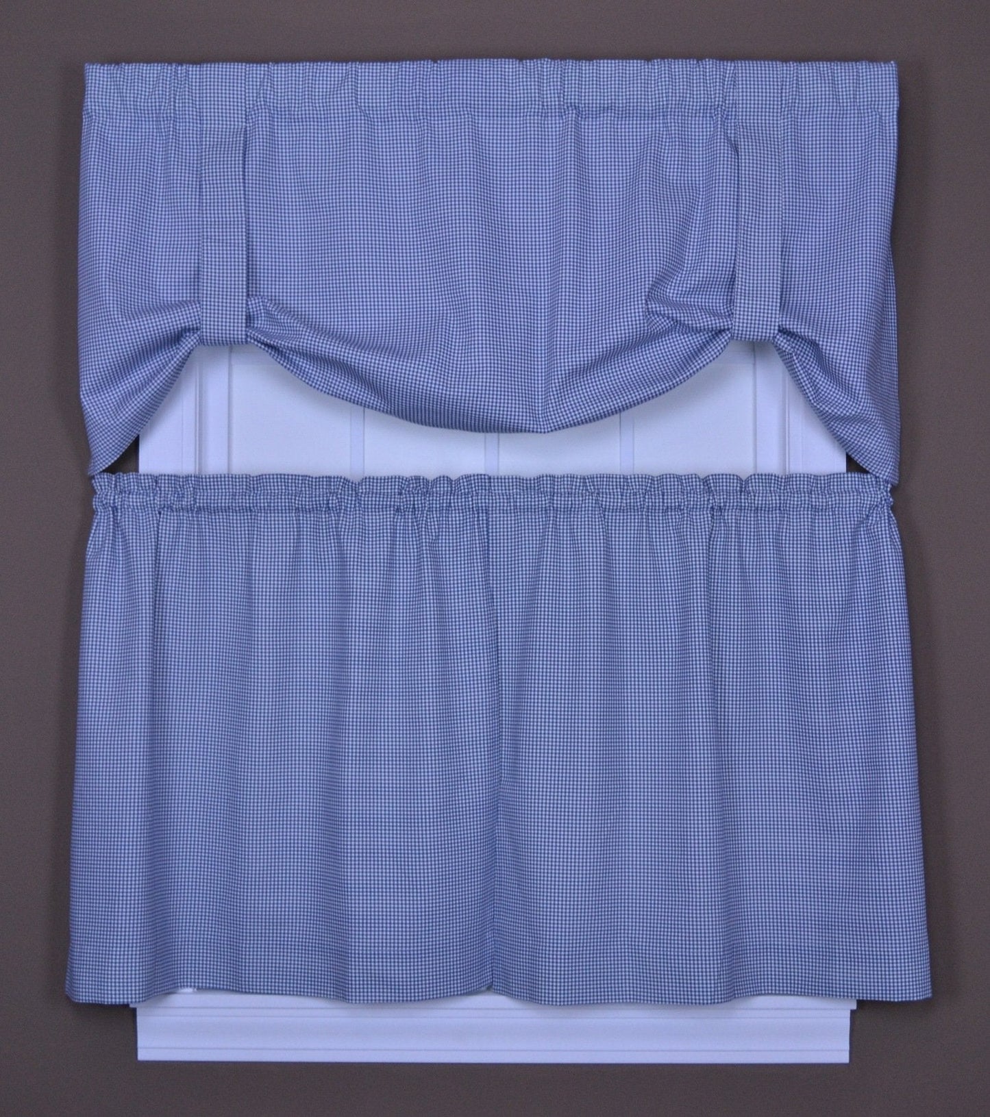 Logan Gingham Check Print Tie-Up Valance Window Curtain, 60x24 Blue