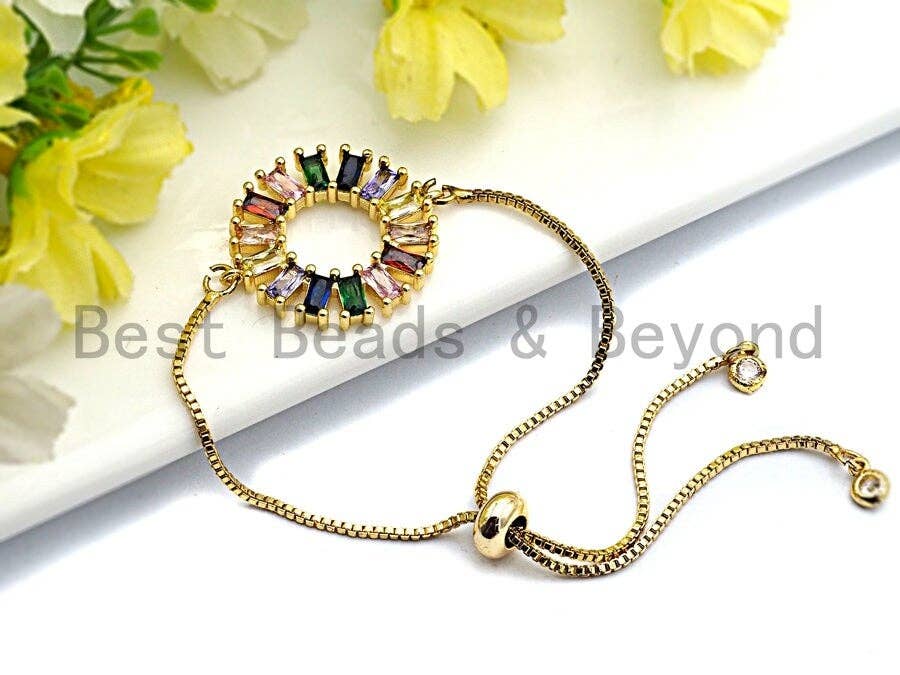 Baguette CZ Micro Pave Rainbow Donut Ring Connector for Bracelet Necklace, Cubic Zirconia Space Connector, 24x28mm,sku#E495C