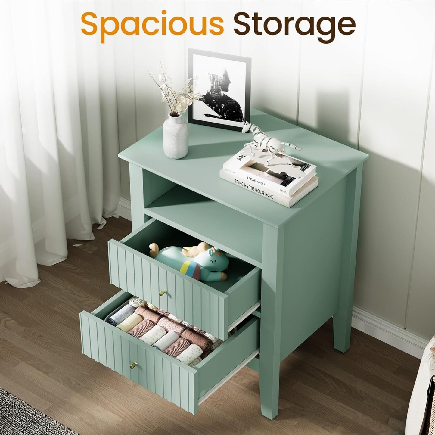 18" Green Fluted Nightstand