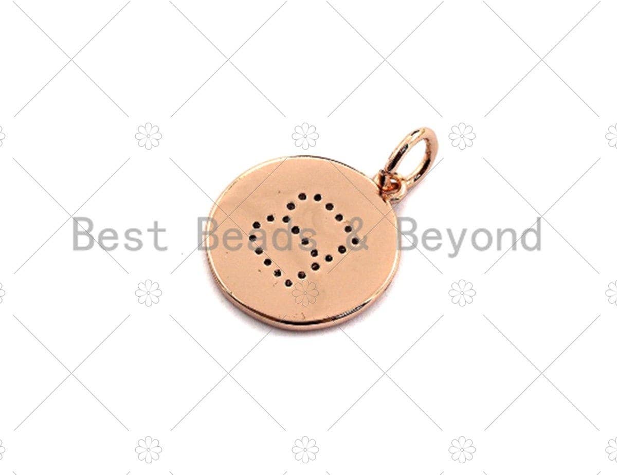 CZ Micro Pave A-Z Capital Letter Coin Pendant/Charm, Pave Initial Charm, Cubic Zirconia Initial Pendant Charm,15x17mm,sku#Z603
