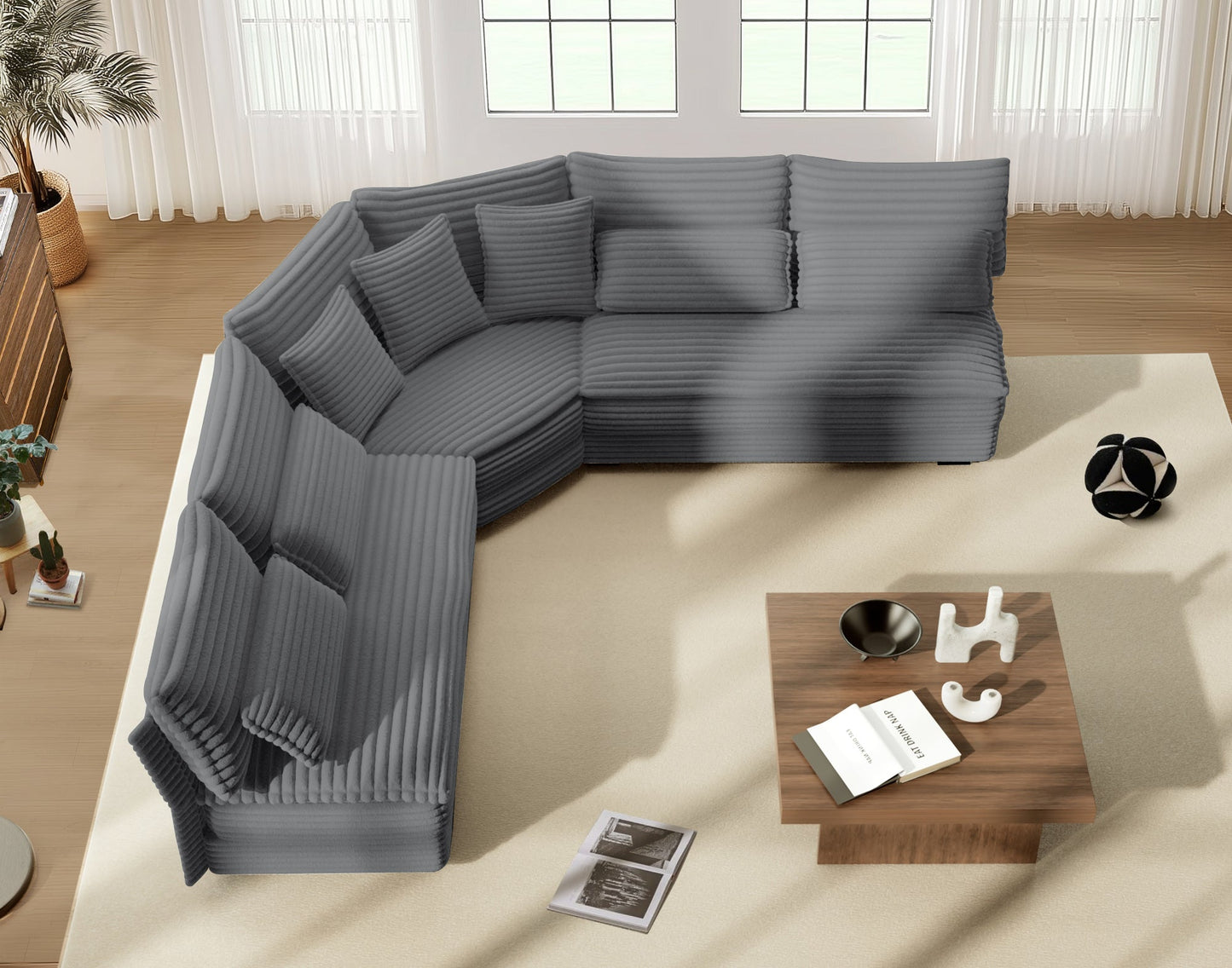 5-Seater L-Shaped Sectional Sofa with Curved Corner