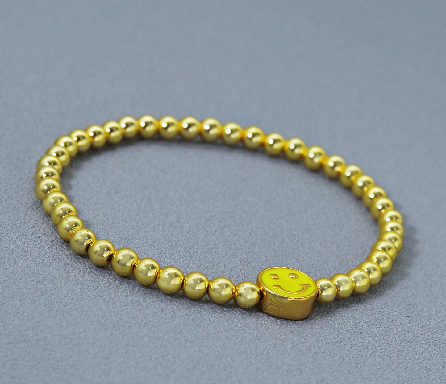 4mm Gold Hematite Smiley face bracelet, sku#EF148