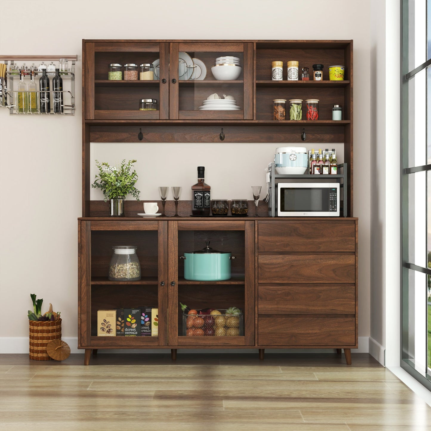 63" W Large Kitchen Hutch Cabinet