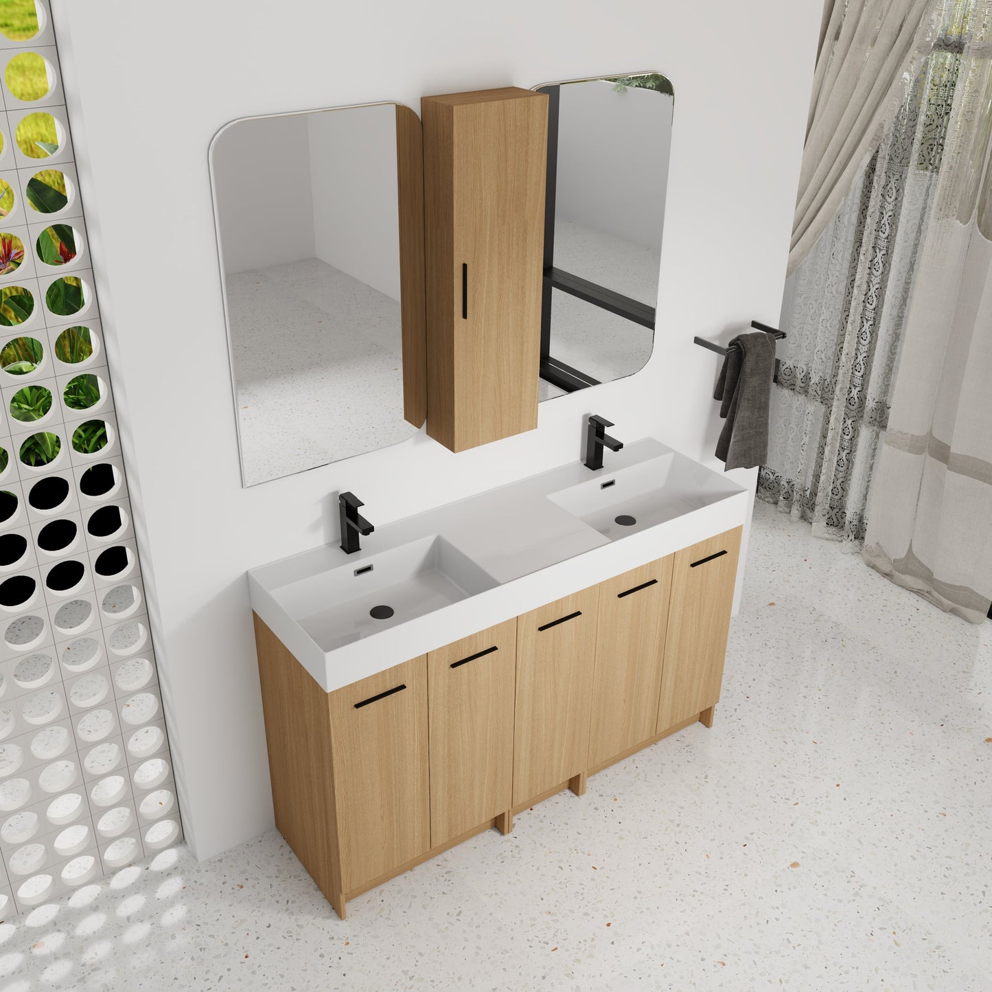 60" Double Sink Bathroom Vanity Set with Tall Cabinet